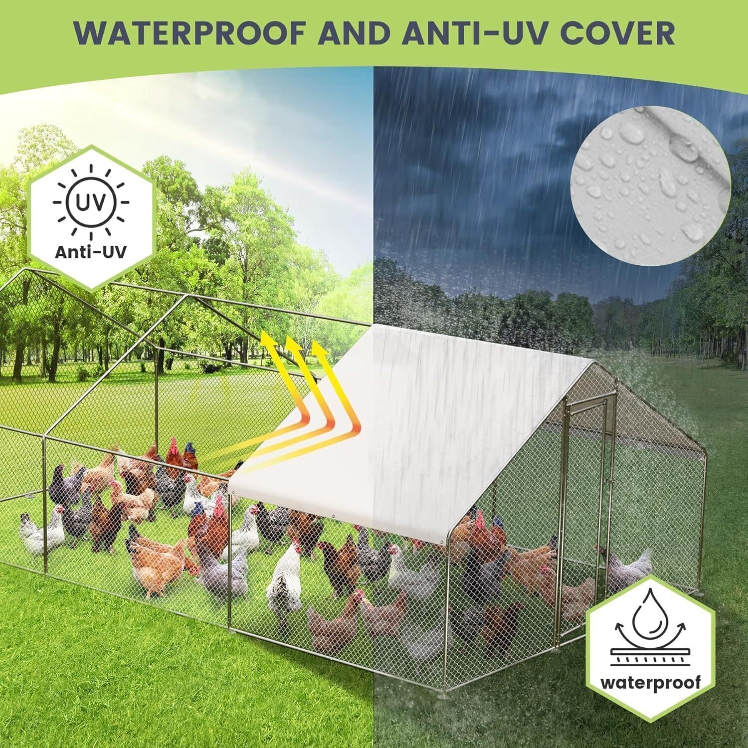 20FTx10FT Walk-in Chicken Coop Poultry Cage Hutches Pet House Chicken Run Cover