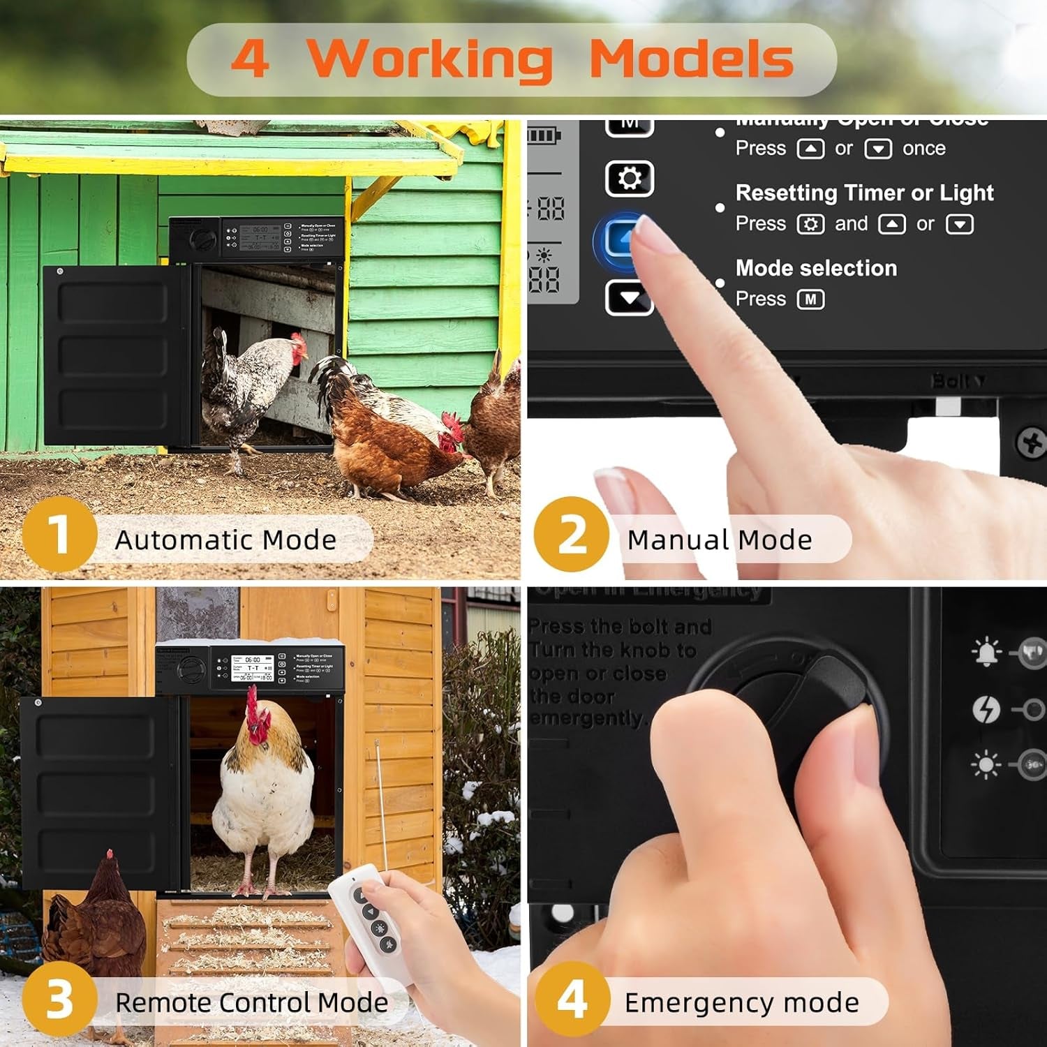 Automatic Chicken Coop Door Solar Powered, Cold Weather Electric Chicken Door Large Size Aluminum Door with Light Sensor & Timer with Power Off Emergency Mode 14.9" H x 11" W