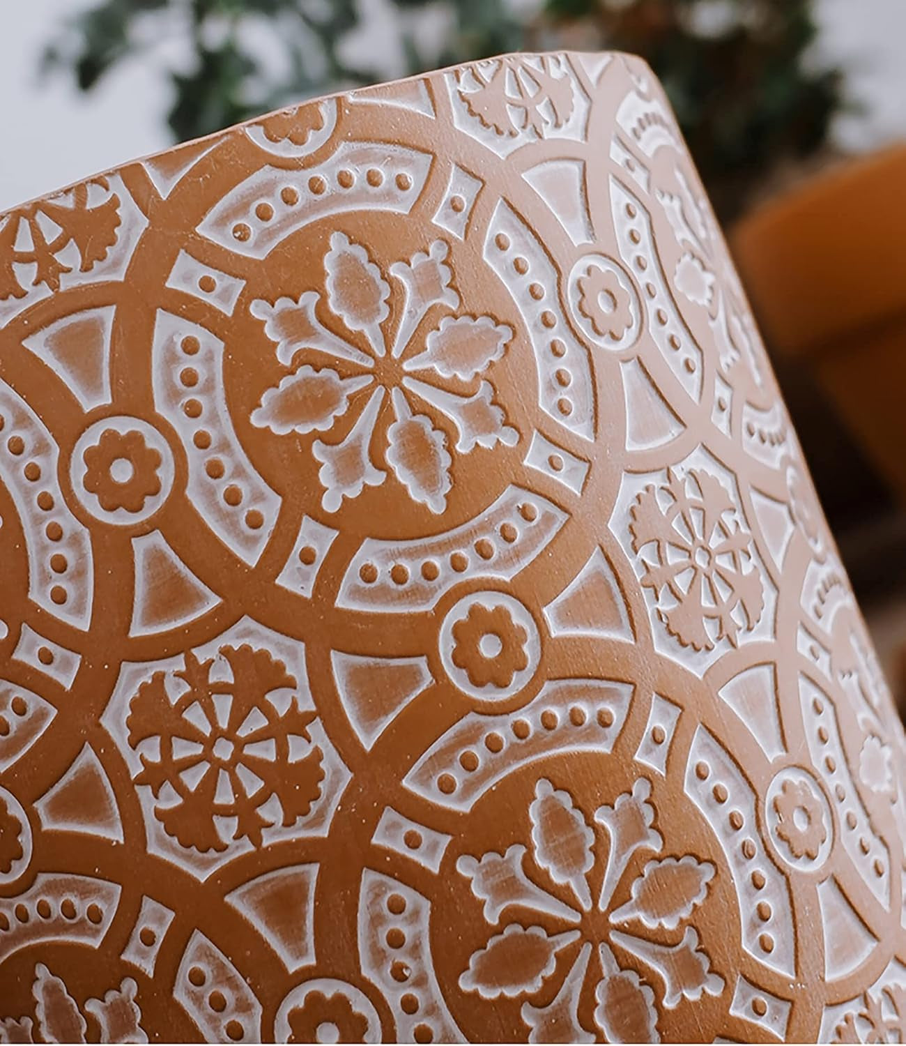 2 Pack Terracotta Plant Pot, 5'' Red Clay Planter Pot with Boho Flower Pattern, Ceramic Cactus Flower Planter Succulent Pot with Drainage Hole and Saucer for Indoor Outdoor Plant