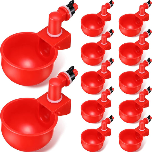 Chicken Water Cups Chicken Waterer Cups Water Feeder Cup 3/8 Inch Thread Automatic Filling Waterer Poultry Drinking Bowl for Duck Turkey Bunny(Red,12 Pieces)