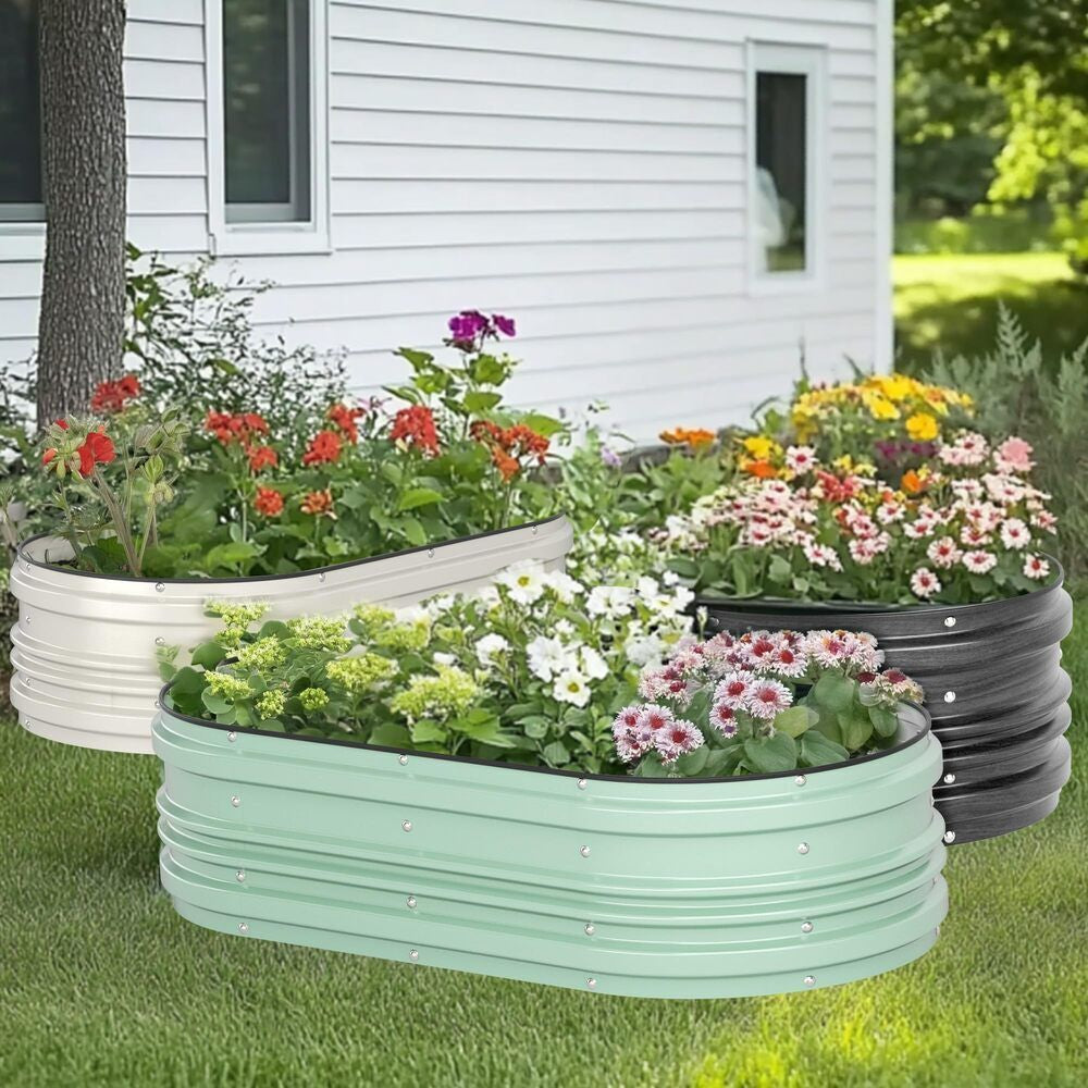 WORKPRO 2PC Metal Planter Box Galvanized Raised Garden Bed Set 4X2X1Ft Patio Kit
