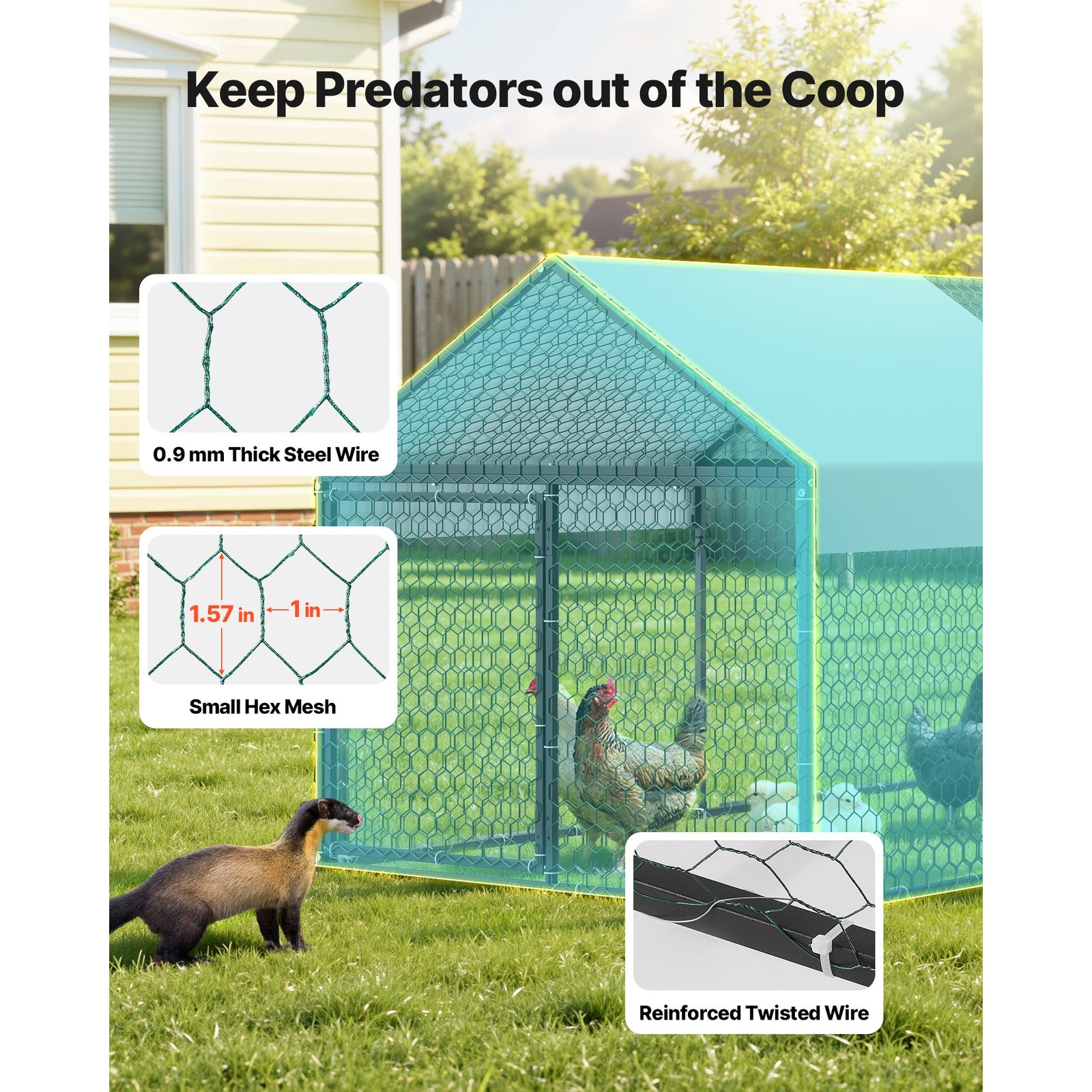 Uimoso Metal Chicken Coop with Cover for 4-6 Chickens3.3x6.
