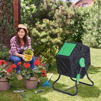 Large Chamber Compost Tumbler Composter with 2 Sliding Doors Fast-Working