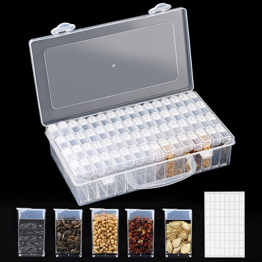 64-Slots Seed Storage Organizer Box with Label Stickers, Seed Storage Container for Flower Plants, Seeds & Bulbs, Flower, Vegetable, Clover and Basil Seeds, Gardening Supplies & Organizer