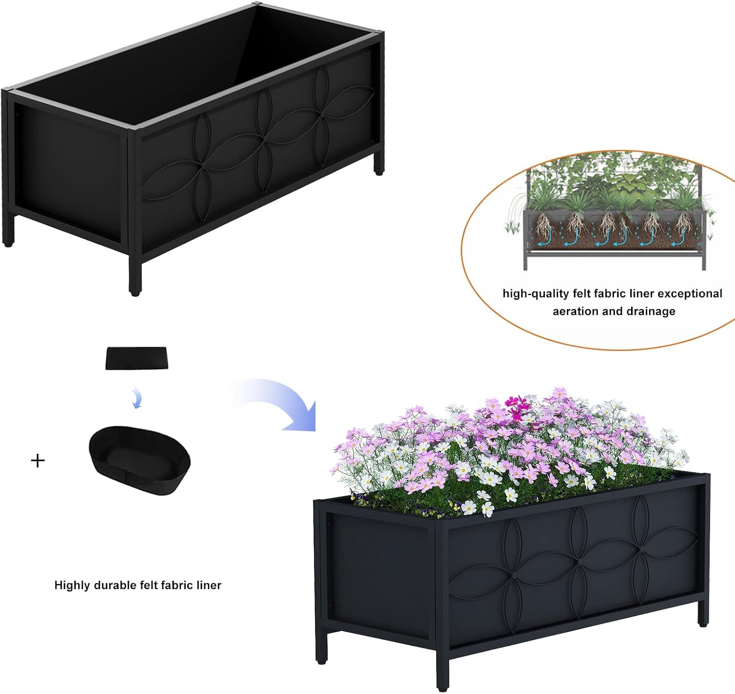 Sturdy Raised Garden Bed with Inner Fabric Liners for Vegetables Flower, Planter Box for Backyard Patio Balcony. Inner Size: 33.85x14.17x11 inch