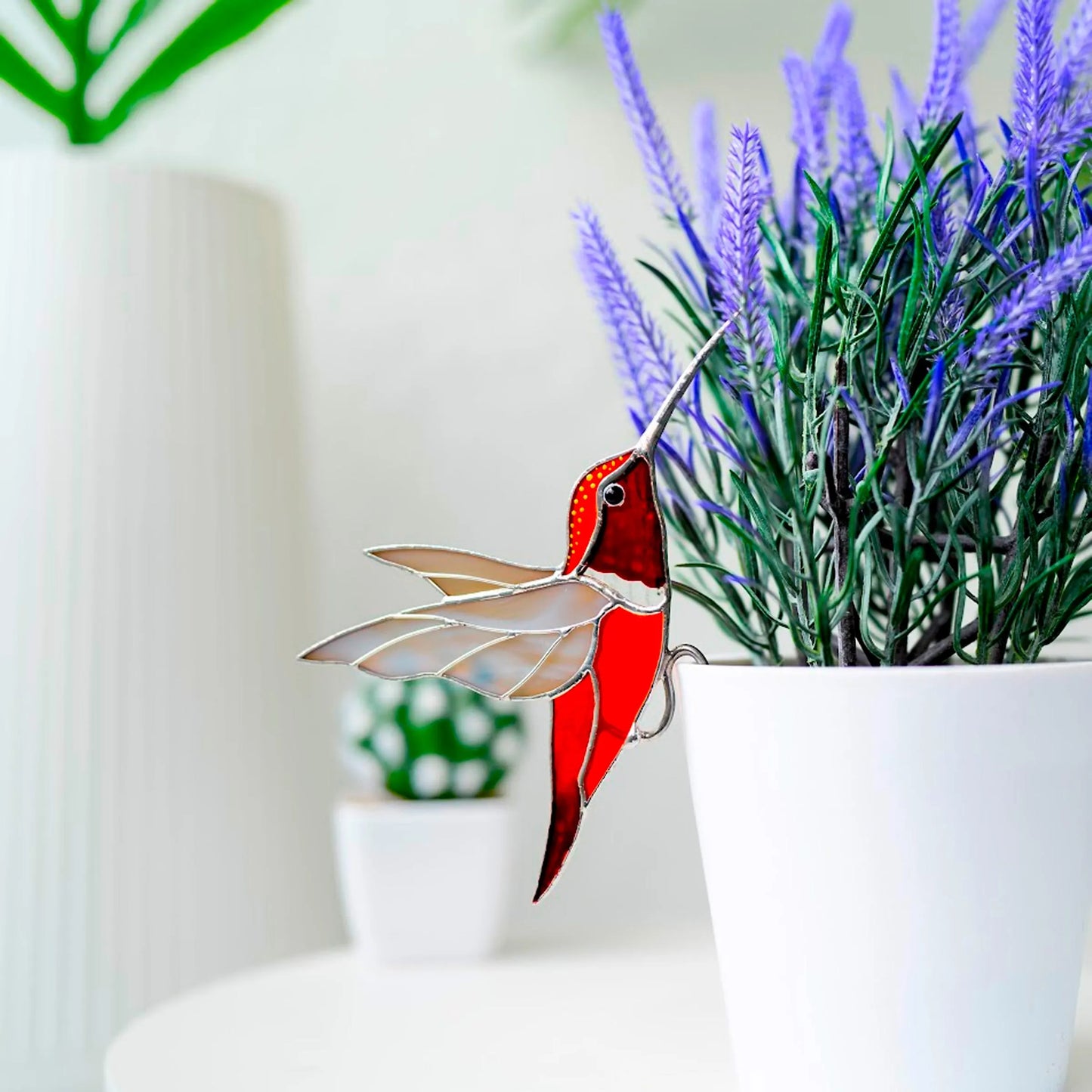 Stained Glass Hummingbird Planter Decoration Bird suncatcher Beautiful handmade gift for Father’s Day Adds charm to plants and windows