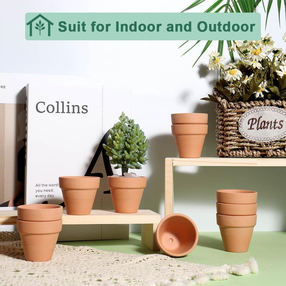 48 Pcs 2" Tiny Terracotta & Terra Cotta Pots with Drainage - Small Mini Clay Ceramic Pottery Planter Ideal for Indoor/Outdoor Plants, Crafts, Wedding Favors