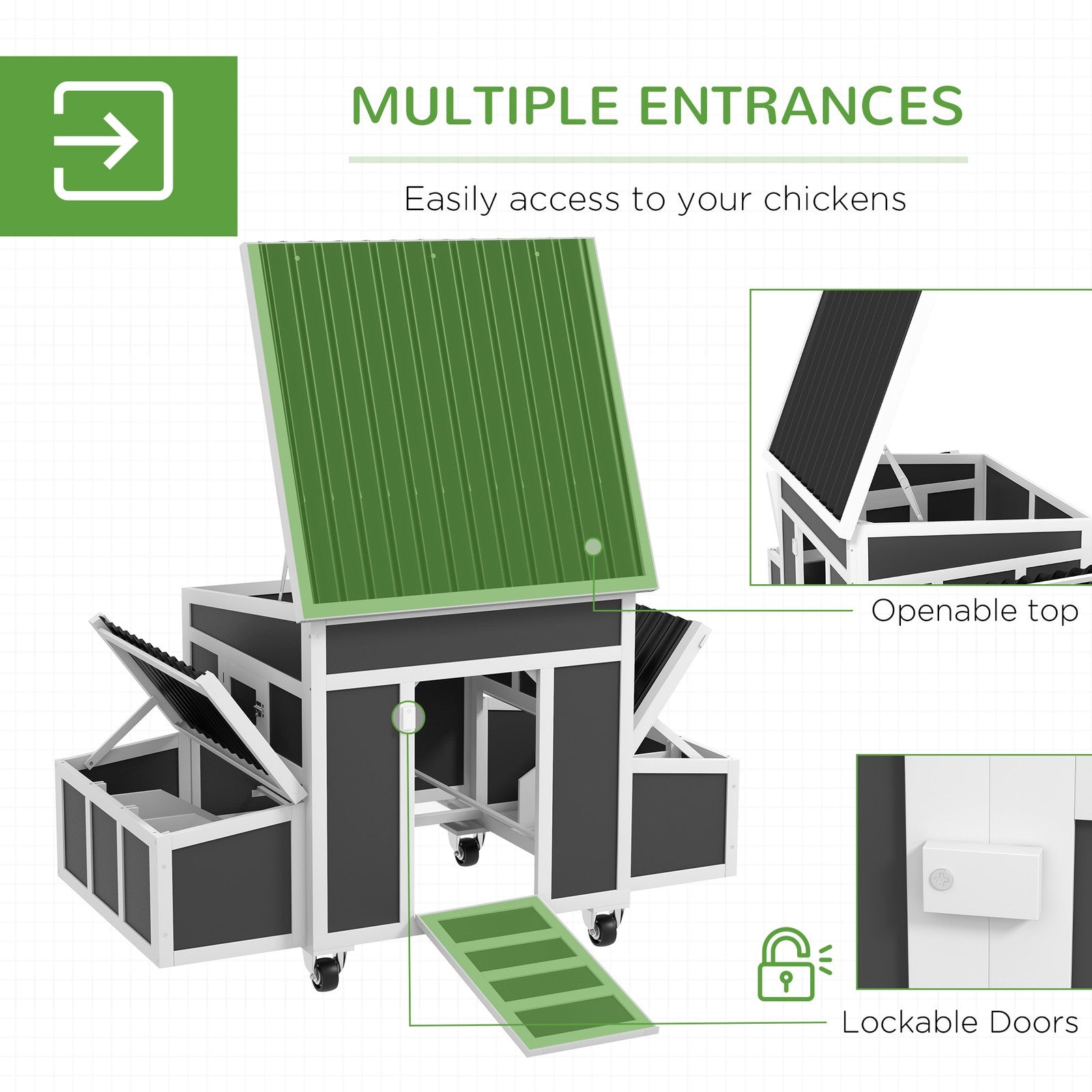 PawHut Wooden Chicken Coop with Nesting Box for 6 Chickens, Dark Gray