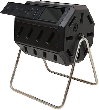 IM4000 Dual Chamber Tumbling Composter Canadian-Made, 100% Recycled Resin - Outdoor Rotating Compost Tumbler Bin for Garden, Kitchen, and Yard Waste, Black (37 Gallon)