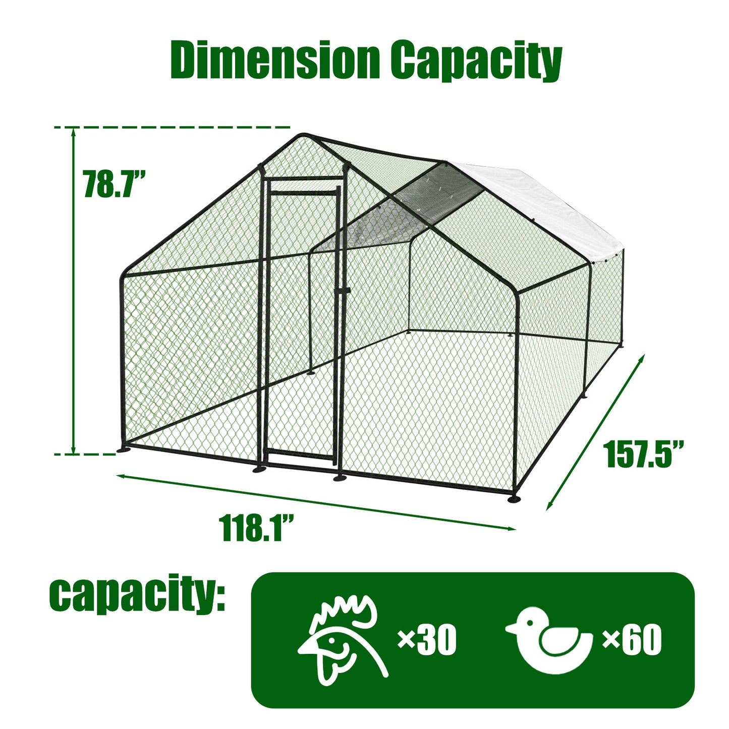 Large Metal Chicken Coop Walk-In Chicken Run 13x10x6.6 ft Peaked Roof Farm Yard