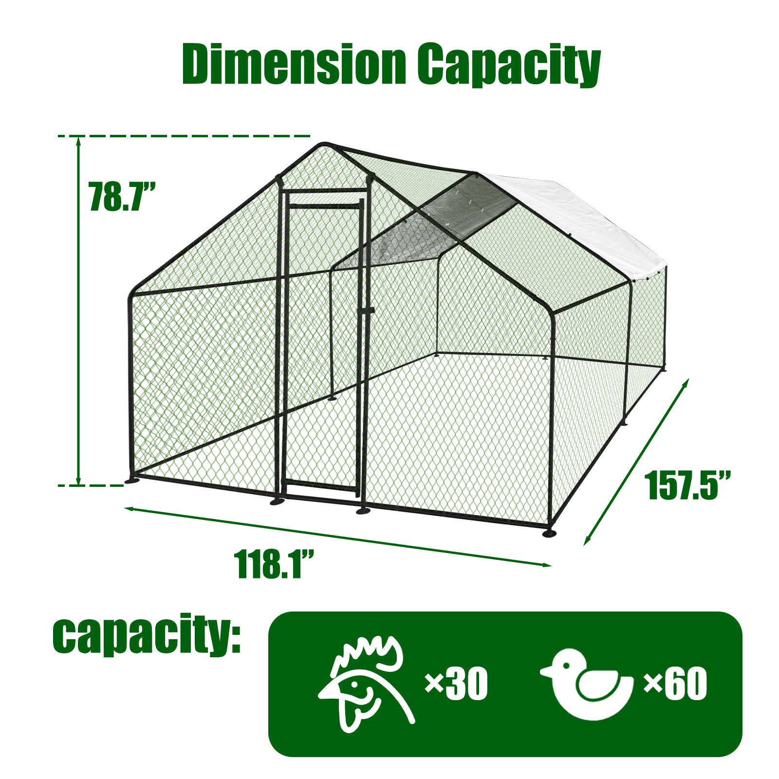 Large Metal Chicken Coop Walk-In Chicken Run 13x10x6.6 ft Peaked Roof Farm Yard
