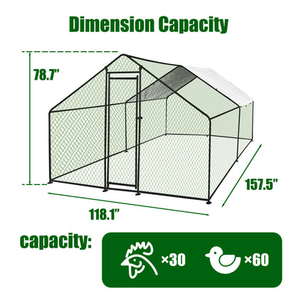 Large Metal Chicken Coop Walk-In Chicken Run 13x10x6.6 ft Peaked Roof Farm Yard