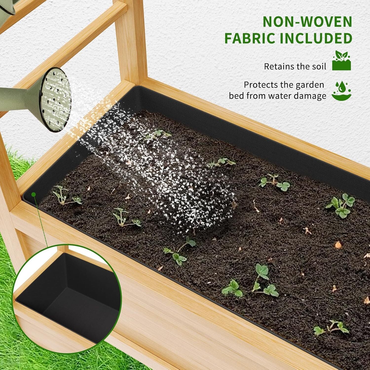 SLSY Raised Garden Bed with Trellis Wood Planter Box w/Hanging Roof Side Trellis