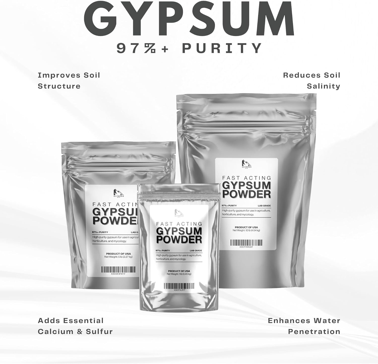 97% Pure Gypsum Powder, 1 lb – High Solubility Calcium Sulfate Dihydrate for Soil, Gardens, Lawns, and Mushroom Substrate
