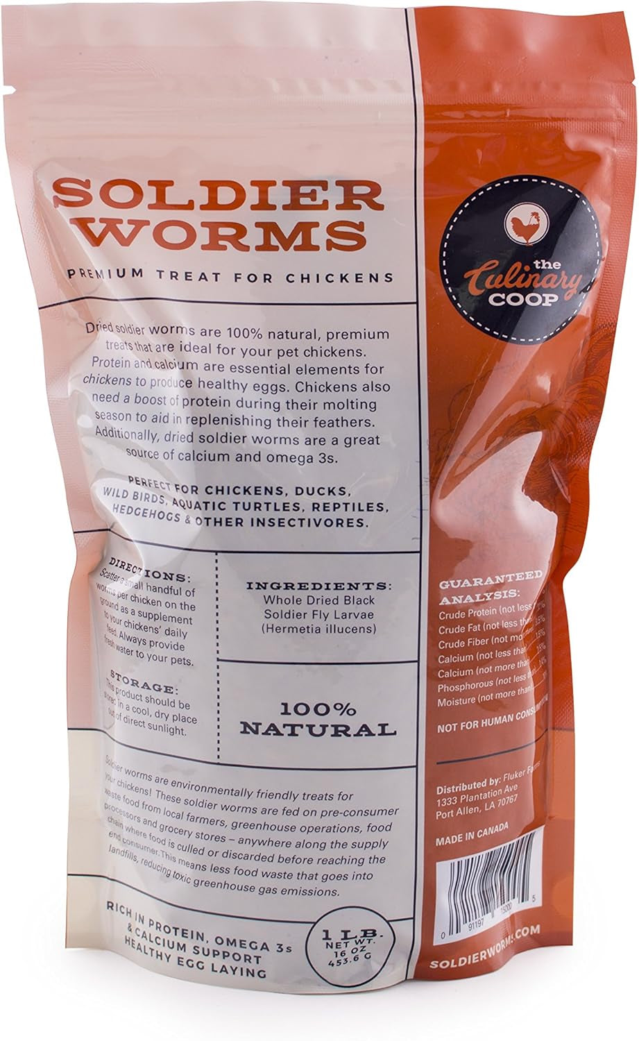 Culinary Coop Premium Chicken Treats, Dried Soldier Worms, Packed with Protein and Calcium, 100% Natural Rich Grubs for Chicken, Backyard Birds, and Reptiles, 16 oz
