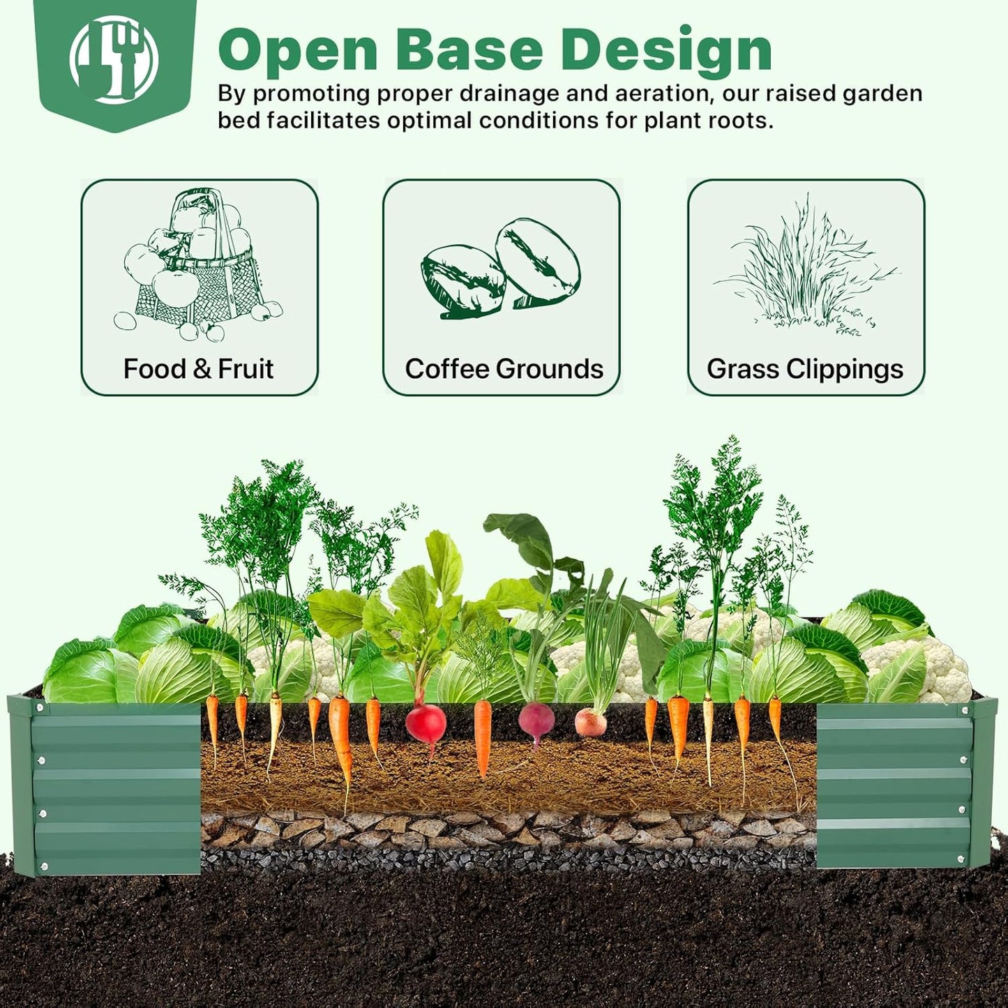 Galvanized Raised Garden Bed for Vegetables Flowers Herbs, Metal Raised Garden Bed Kit with 2 PCS Tomato Cage, Gloves, Trellis Netting, Plant Labels, Plant Ties, Green 6×3×1FT