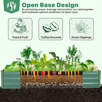 Galvanized Raised Garden Bed for Vegetables Flowers Herbs, Metal Raised Garden Bed Kit with 2 PCS Tomato Cage, Gloves, Trellis Netting, Plant Labels, Plant Ties, Green 6×3×1FT