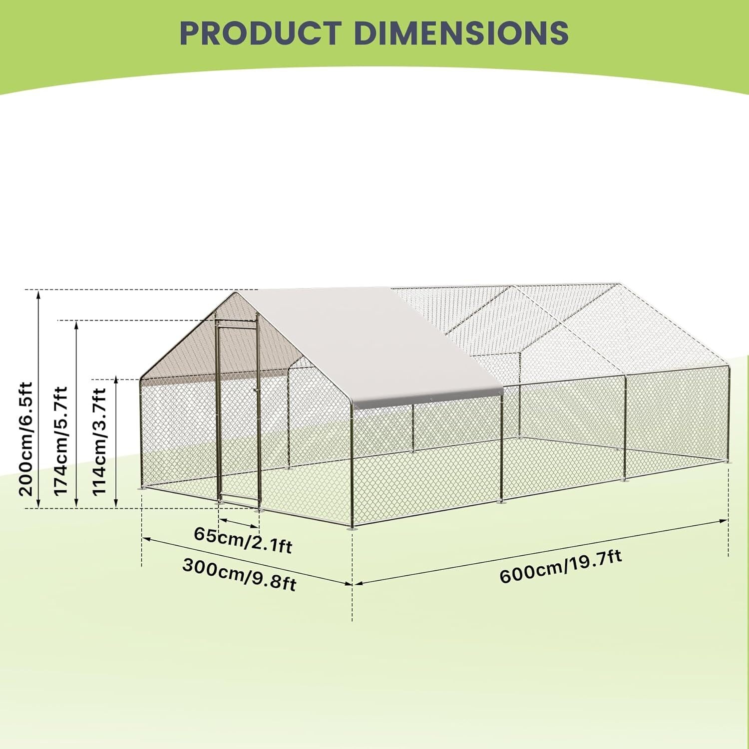20 x10 ft Metal Chicken Coop Walk-in Poultry Cage Pet House w/ Chicken Run Cover