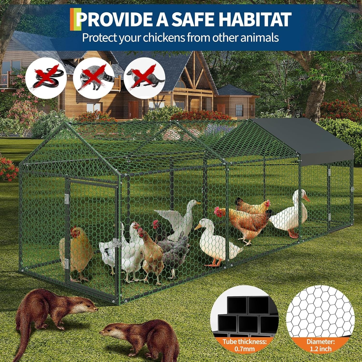 Metal Chicken Coop Walk In Chicken Run Outdoor Hen House Habitat Cage W/ Cover