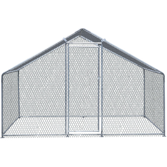 10x6FT Metal Chicken Coop Walk-in Poultry Cage Chicken Runs with Roof Cover Yard