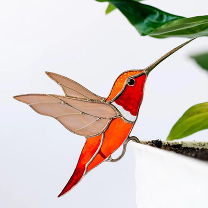 Stained Glass Hummingbird Planter Decoration Bird suncatcher Beautiful handmade gift for Father’s Day Adds charm to plants and windows