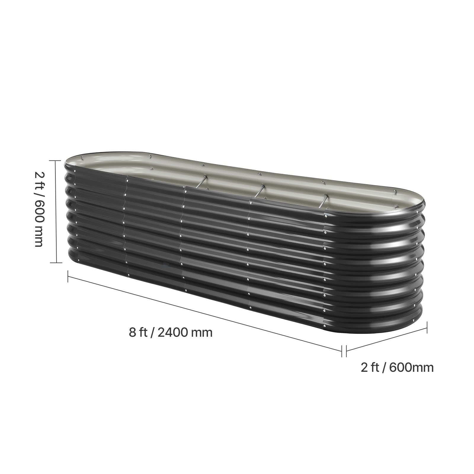 Uimoso Metal Raised Garden Bed Galvanized Planter Box 8x2x2 ft Dark Gray Outdoor