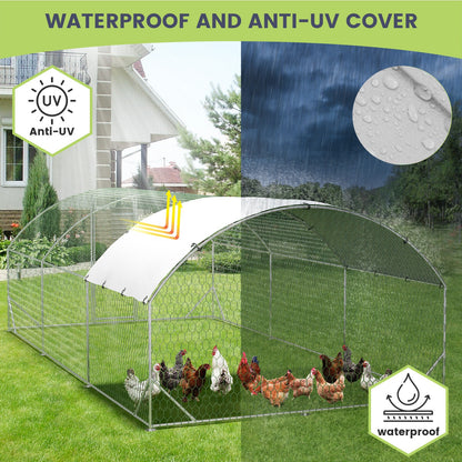 20 x10 ft Walk-in Metal Chicken Coop Poultry Cage Pet House w/ Chicken Run Cover