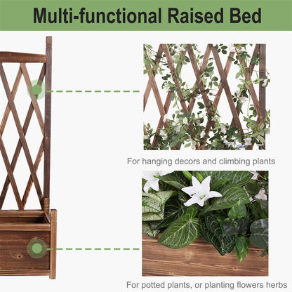 Rustic Wooden Raised Garden Bed Vegetable Planter Grid Box with Climbing Trellis