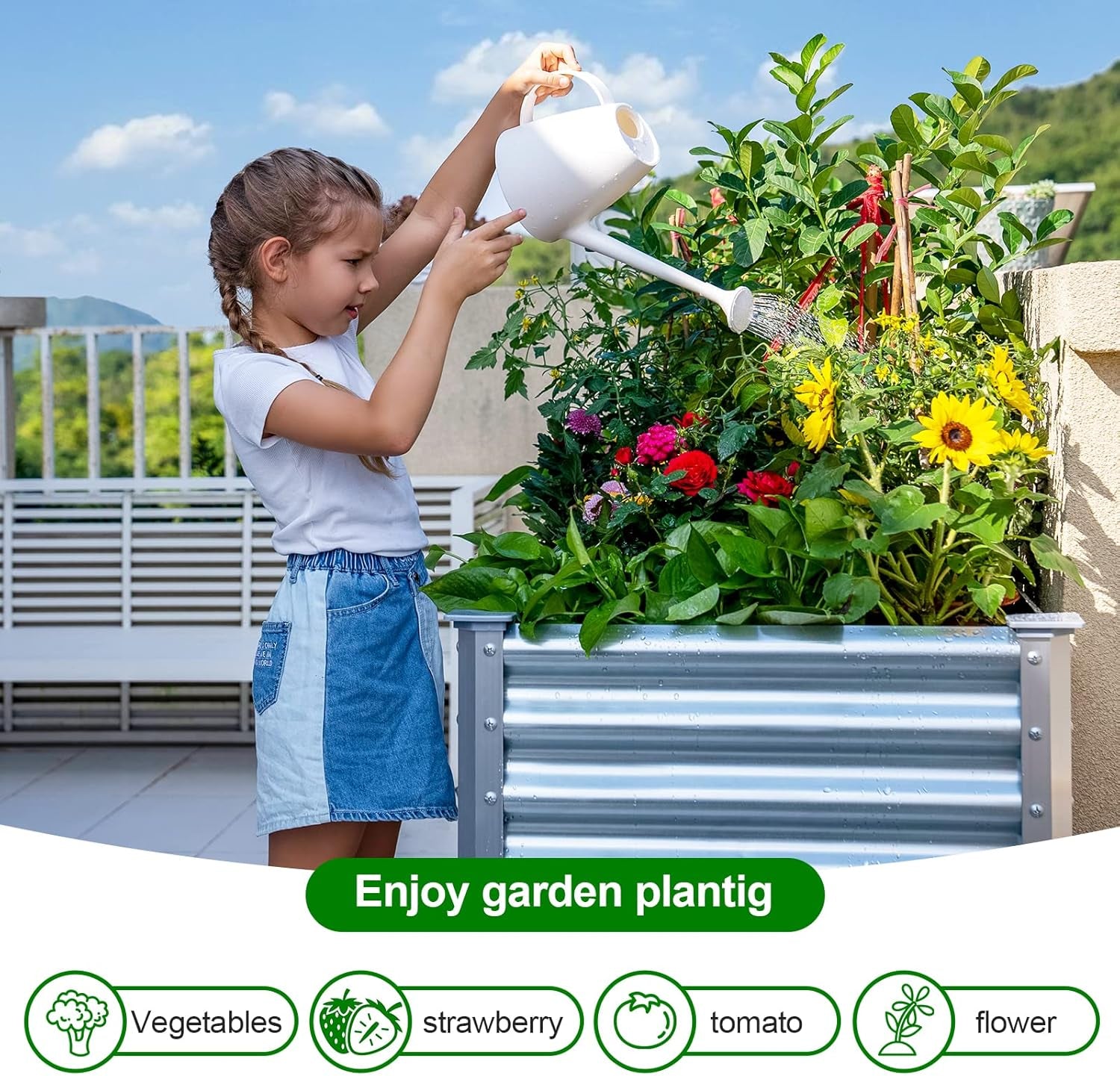 Galvanized Raised Garden Bed with Legs, 48×24×32in Large Metal Elevated Raised Planter Box with Drainage Holes for Backyard, Patio, Balcony, 400lb Capacity