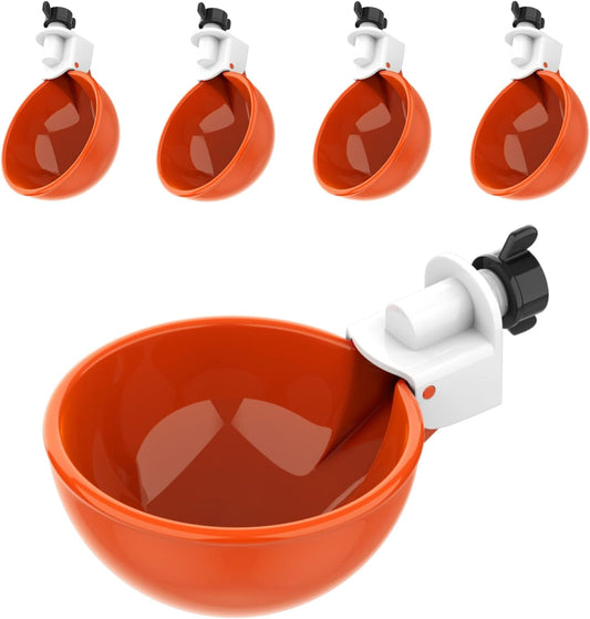 (5 Pack) Lil Clucker Large Automatic Chicken Waterer Cups | Chicken Water Feeder Suitable for Chicks, Duck, Goose, Turkey and Bunny | Poultry Water Feeder Kit (Orange)…