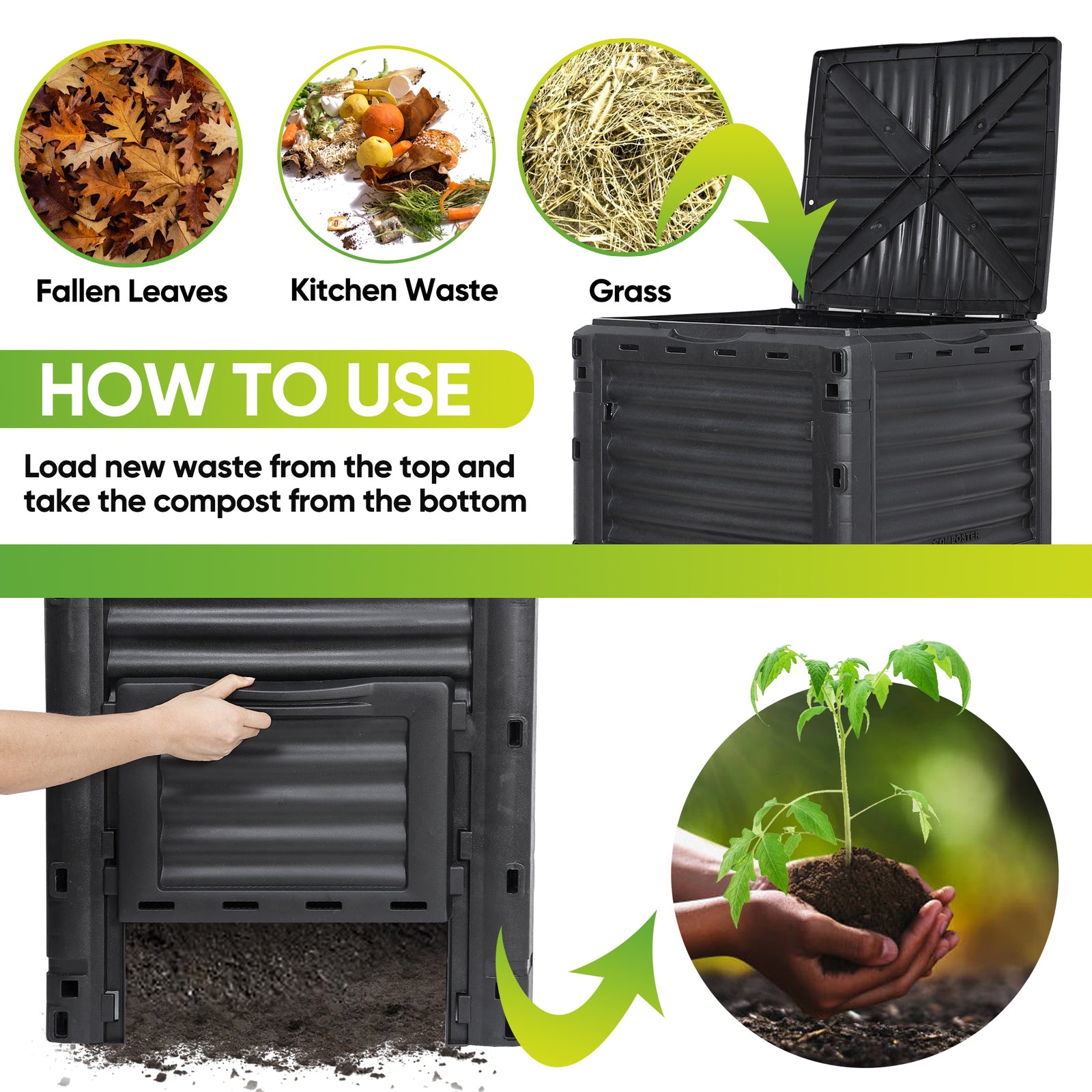 Large Garden Compost Bin 80 Gallon Outdoor Composter Bin from BPA Free Material