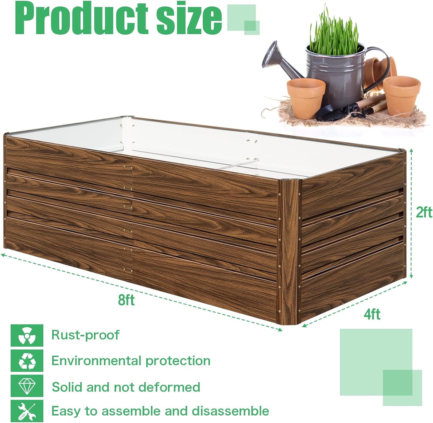 Galvanized Raised Garden Bed 8x4x2FT Outdoor Large Metal Planter Box Steel Kit for Planting Vegetables, Flowers