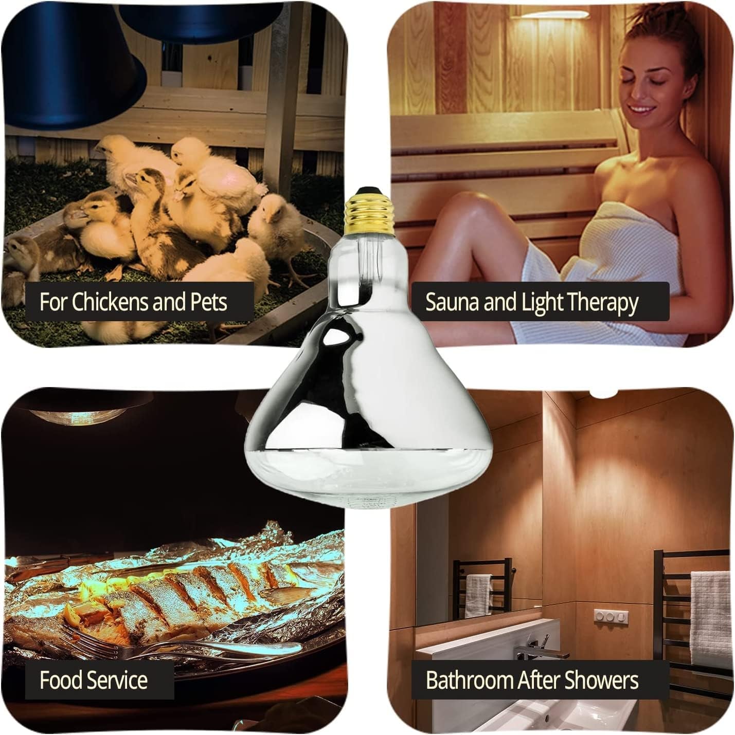 250 Watt Heat lamp Bulb for Bathroom R40 Incandescent Shower Heat Lamp Clear Infrared Bath Light 250R40 Chicken Light Bulb E26 Base 2 Pack