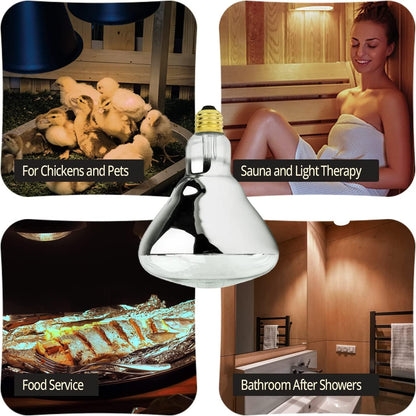 250 Watt Heat lamp Bulb for Bathroom R40 Incandescent Shower Heat Lamp Clear Infrared Bath Light 250R40 Chicken Light Bulb E26 Base 2 Pack