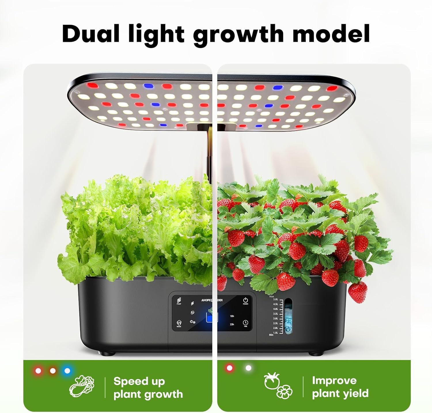 Hydroponics Growing System Kit Indoor Herb Garden with Grow Light 12 Pods, with LCD Touch Panel Hydroponic Planter, Planting Height Up to 17", Grower Harvest Fresh Veggie Lettuce, Black