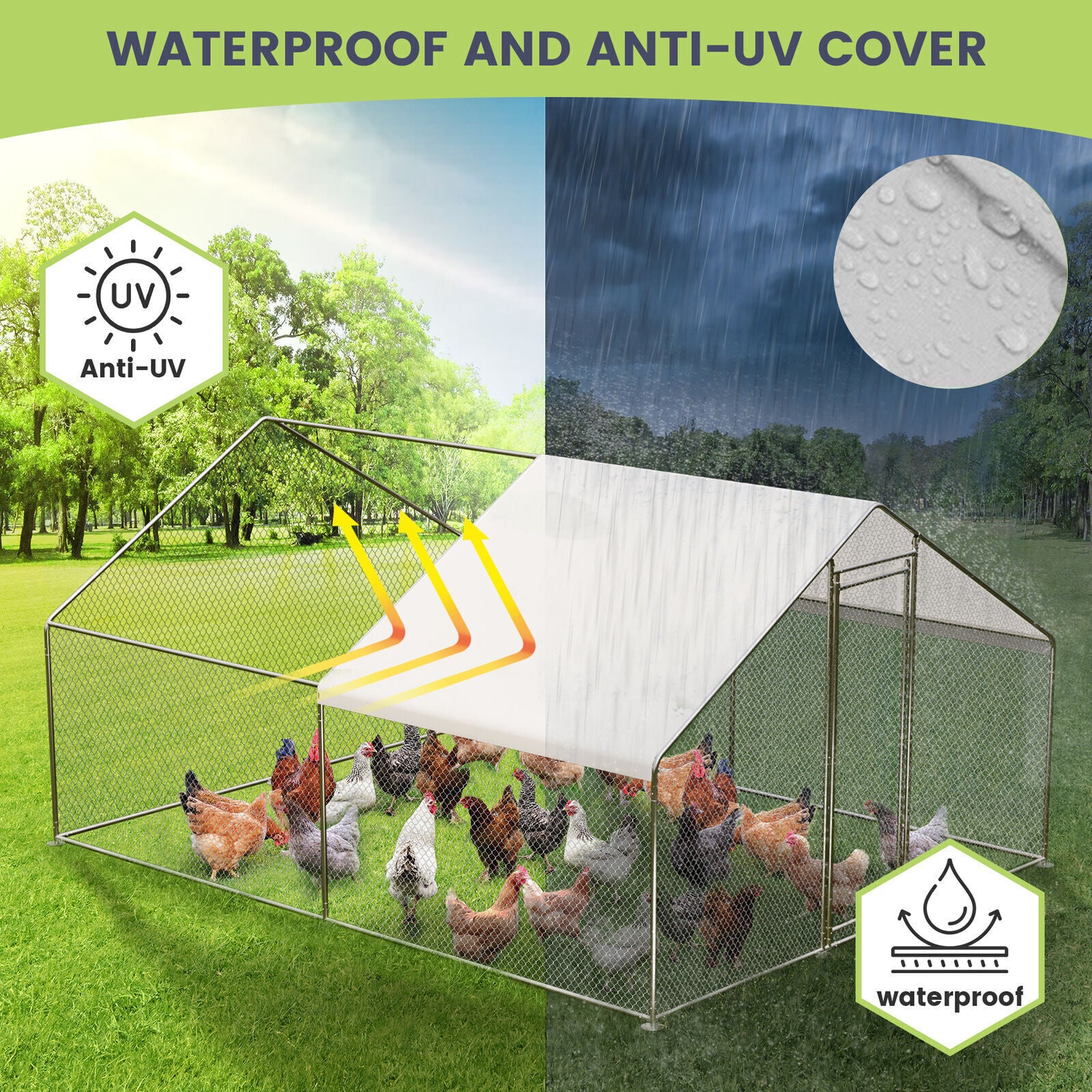 20FTx10FT Walk-in Chicken Coop Poultry Cage Hutches Pet House Chicken Run Cover