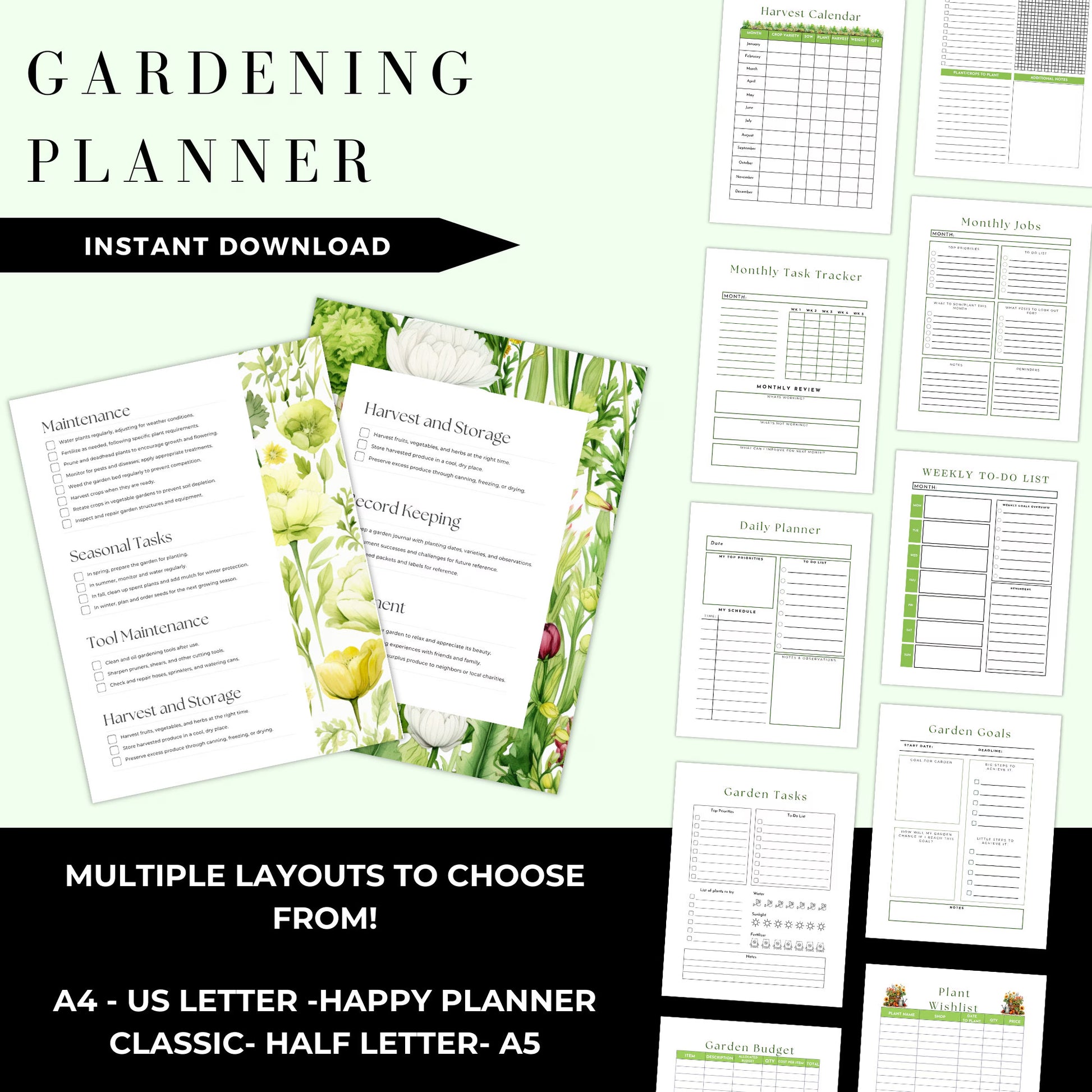 Printable Garden Planner |Garden Organizer | Square Foot Garden Planner | Plants Records | Gardening Checklist | Inventory | Plant Planner