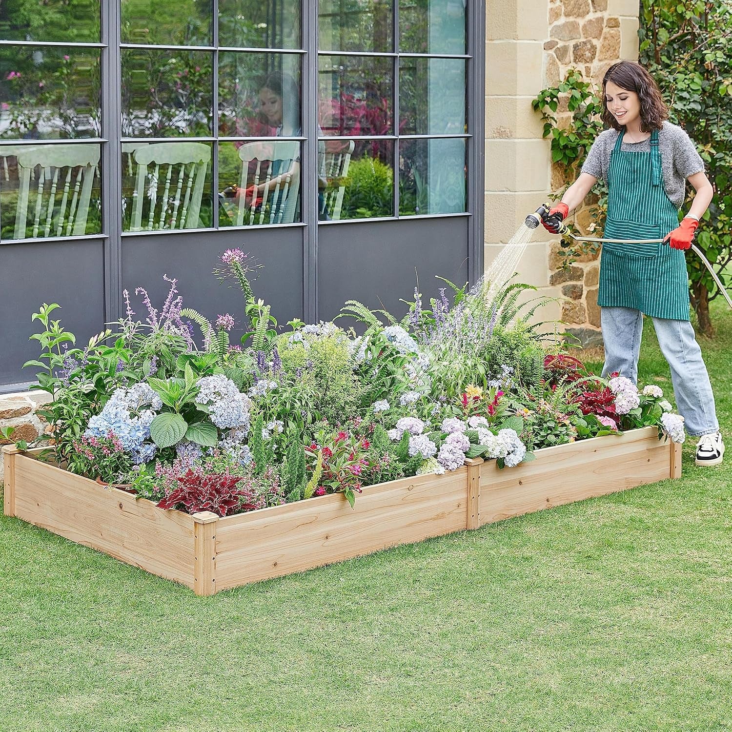 8×4ft Wooden Horticulture Raised Garden Bed Divisible Elevated Planting Planter Box for Flowers/Vegetables/Herbs in Backyard/Patio Outdoor, Natural Wood, 93 x 48 x 10in