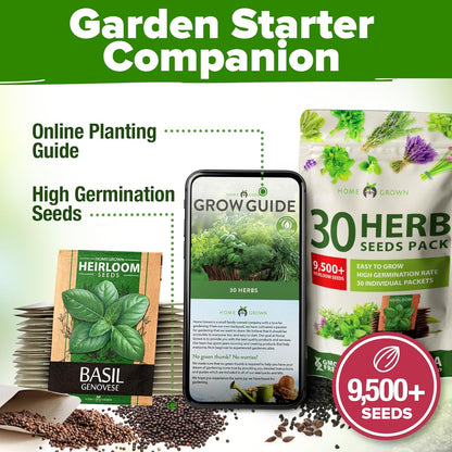 30 Herb Seeds Pack | 9,500 𝗡𝗢𝗡-𝗚𝗠𝗢 𝗨𝗦𝗔 Heirloom Seeds | Indoor & Outdoor Planting | Culinary Herb Variety Pack | HG30H Perfect for Hydroponic Gardens | Parsley, Rosemary,Thyme,More