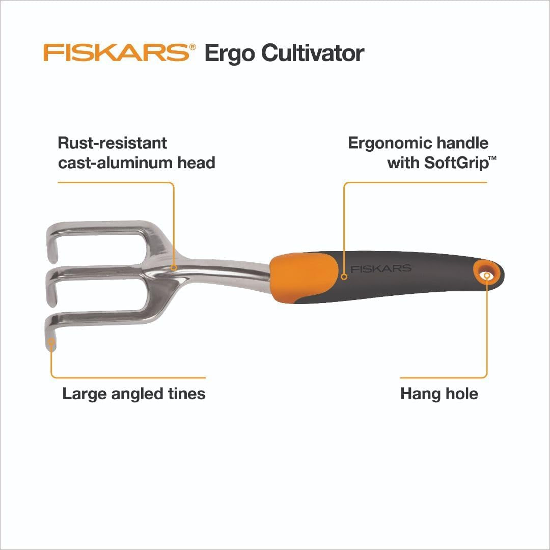 Ergo Cultivator for Digging, Aerating Soil, and Weeding, Heavy Duty Garden Tool with Hanging Hole