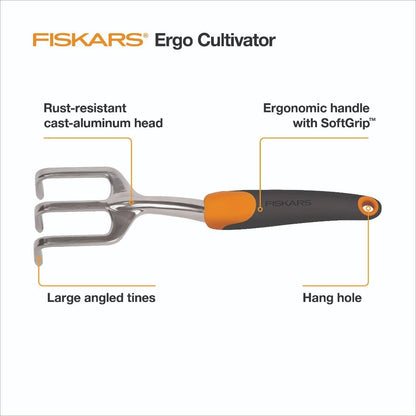 Ergo Cultivator for Digging, Aerating Soil, and Weeding, Heavy Duty Garden Tool with Hanging Hole