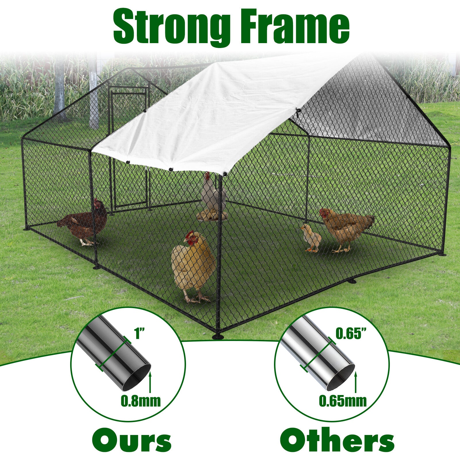 Large Metal Chicken Coop Walk-In Chicken Run 13x10x6.6 ft Peaked Roof Farm Yard
