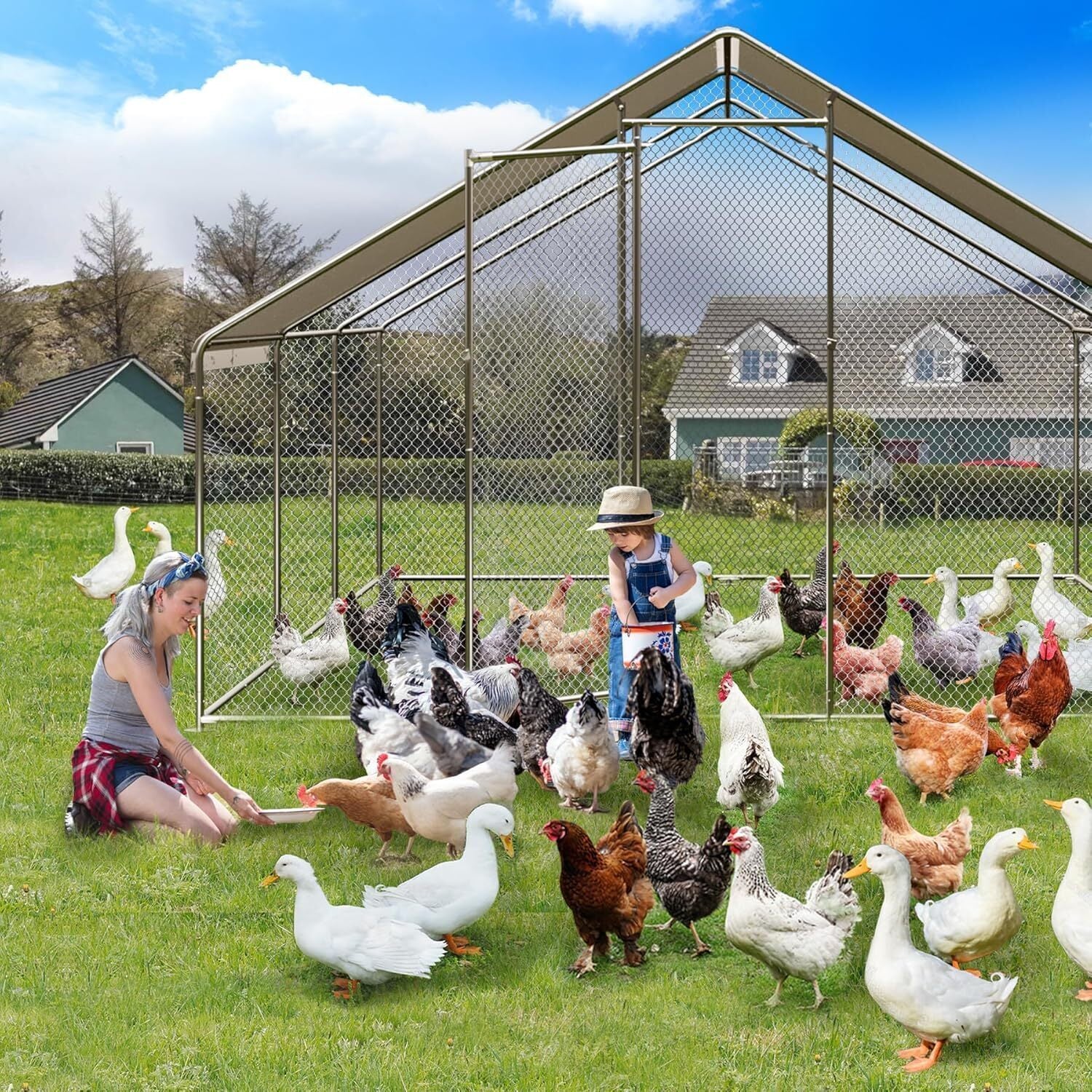 20FTx10FT Walk-in Chicken Coop Poultry Cage Hutches Pet House Chicken Run Cover