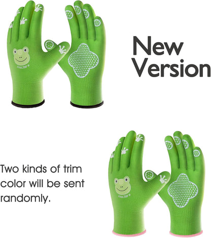 Small Toddler Gardening Gloves for Little Boys Girls Ages 2-4, Breathable Kids Work Gloves with Grippy Animal Paw Dots for Children Yard Landscape, Green Frog, 1 Pair