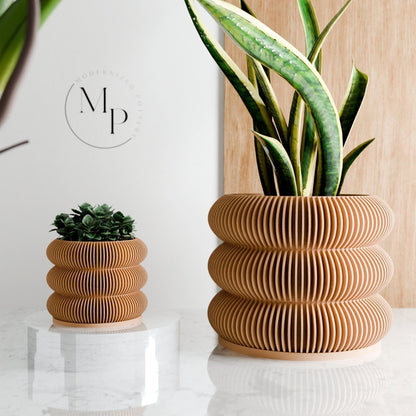 Wood BUBBLES Planter, 9 Color Options, Unique 3D Printed Plant Pot with Drainage & Saucer For Houseplants, Small to Large, 4 5 6 7 8 Inch