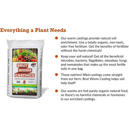 Brut Organic Worm Castings – 30 LB – Natural Nutrients, Fertility Builder, Plant Food for Potting Soil, Garden Soil, Indoor and Outdoor Use