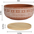 8 Inch Terracotta Succulent Planter Pot with Drainage Hole and Bamboo Tray, Round Shallow Bonsai Pot for Indoor Plants