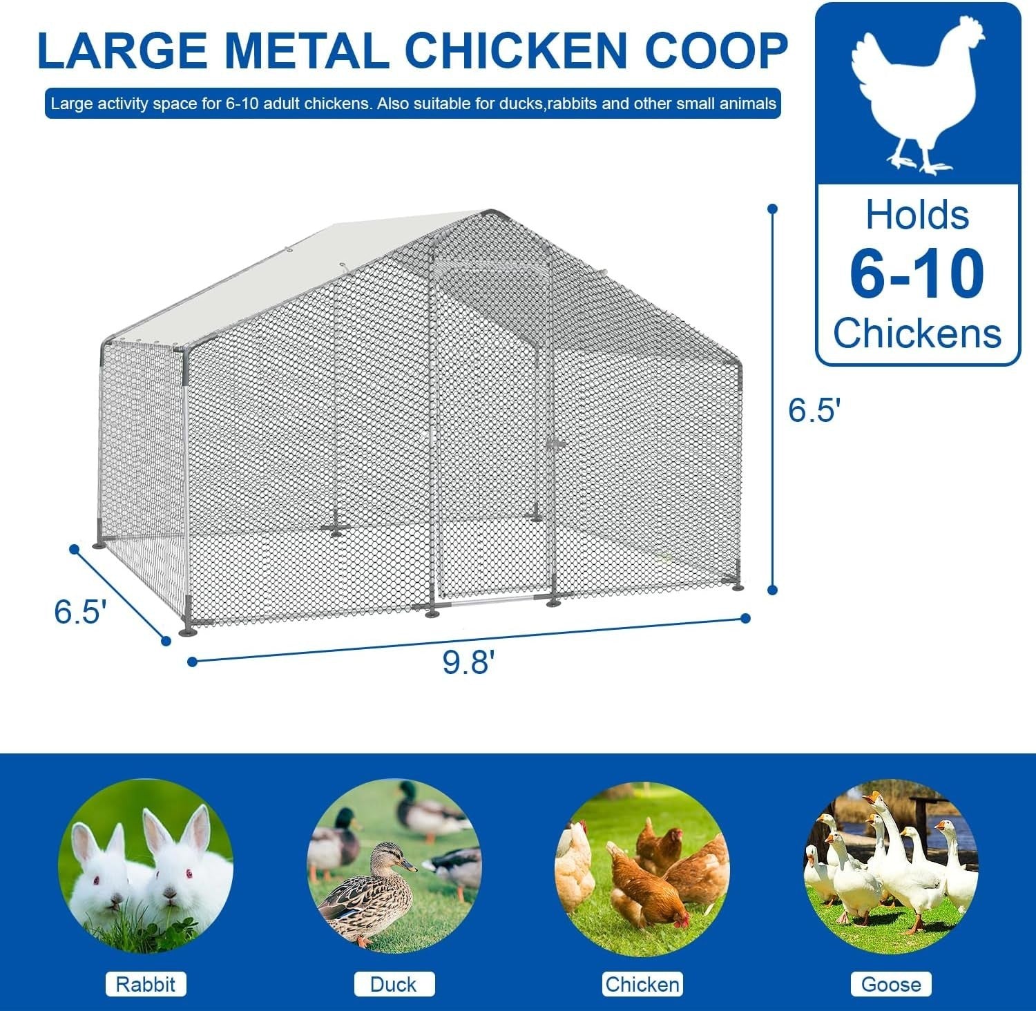 Large Metal Chicken Coop,Walk-in Hen House w/Cover,Poultr