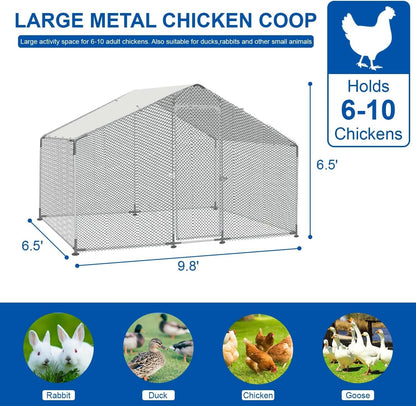 Large Metal Chicken Coop,Walk-in Hen House w/Cover,Poultr