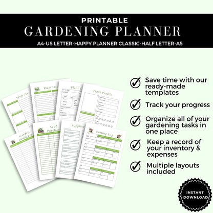 Printable Garden Planner |Garden Organizer | Square Foot Garden Planner | Plants Records | Gardening Checklist | Inventory | Plant Planner
